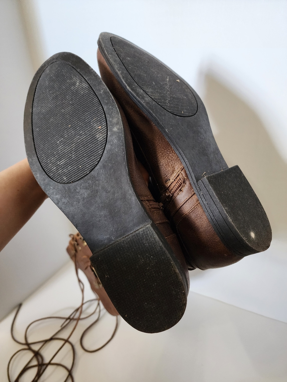 Chestnut Brown Lace Up Tall Flat Boots - Picture 3 of 3